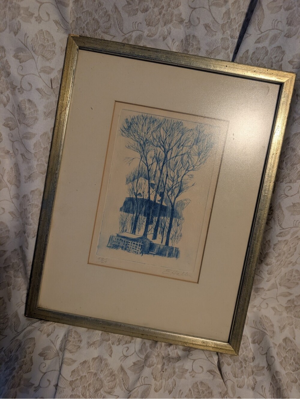 Blue House Framed Artist Signed Limited-edition fine art print, etching